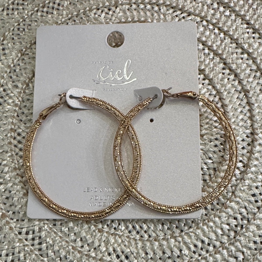 Gold Textured Hoop Earrings for Women